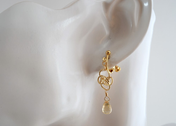 STONE Citrine chain ring ear clips 第2張的照片