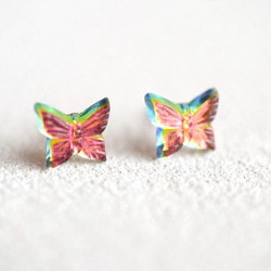 VINTAGE Butterfly pierced earrings metallic red 第1張的照片