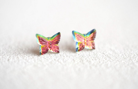 VINTAGE Butterfly pierced earrings metallic red 第1張的照片