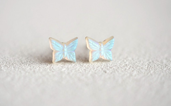 VINTAGE Butterfly pierced earrings/ear clips Matt White 第1張的照片