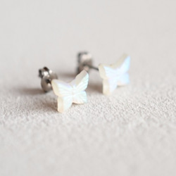 VINTAGE Butterfly pierced earrings/ear clips Matt White 第4張的照片