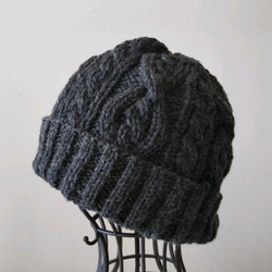 アランニット帽（チャコールグレー）
ウール100% 5枚目の画像