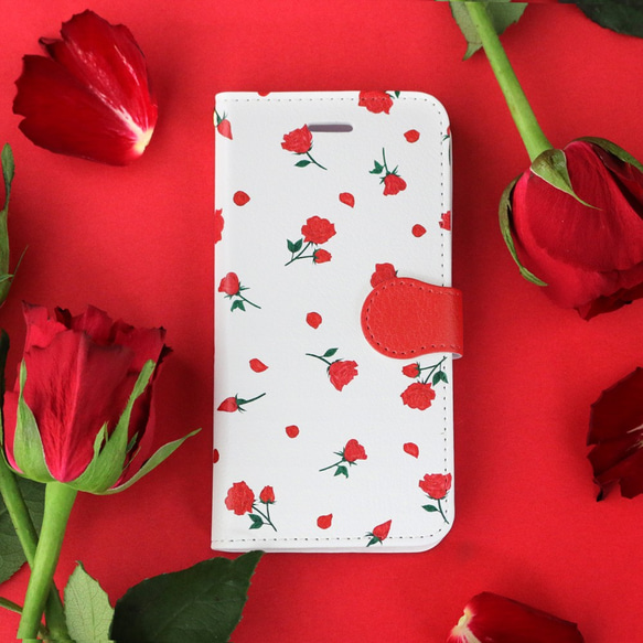 【全機種対応】 赤いバラの手帳型スマホケース  iPhone / Android 1枚目の画像