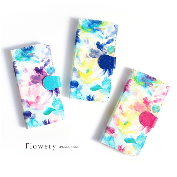 iPhone 手帳型スマホケース 【flowery】 1枚目の画像