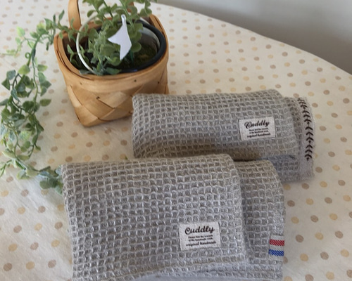リネンのキッチンクロス＊4枚set＊ワッフルリネン＊亜麻色(再販