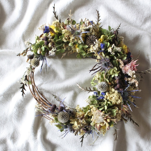 ❍ラッピング無料❍アナベルとセルリアの三日月リース☆ドライフラワー  