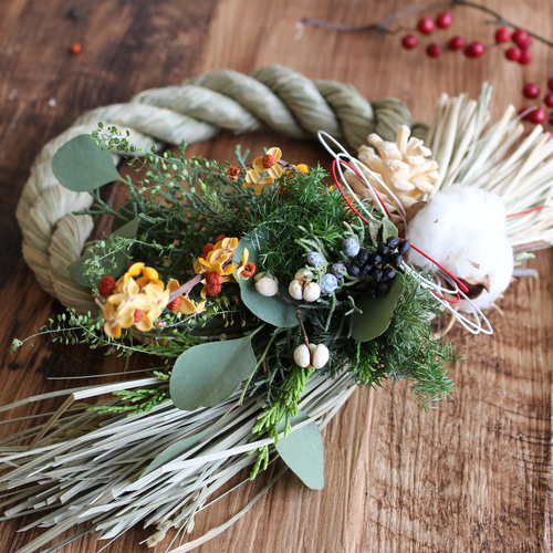 お正月飾り☆スワッグにもなるしめ縄飾り#01 しめ縄・しめ飾り L