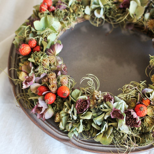 sale❍ラッピング無料❍鈴バラとアストランティアのリース20cm☆ドライ  