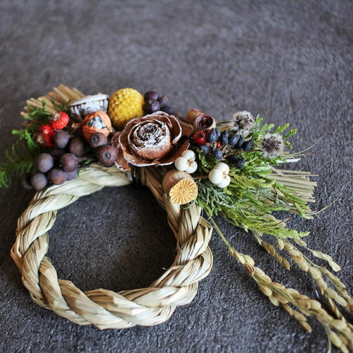 ミニサイズ/小さなしめ縄☆お正月飾り☆ドライフラワー＜B＞ しめ縄