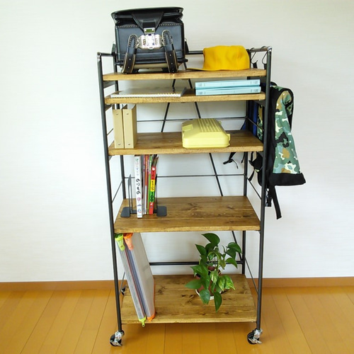 アイアン ウッド ランドセル ラック (キャスター付き可動式 オープン