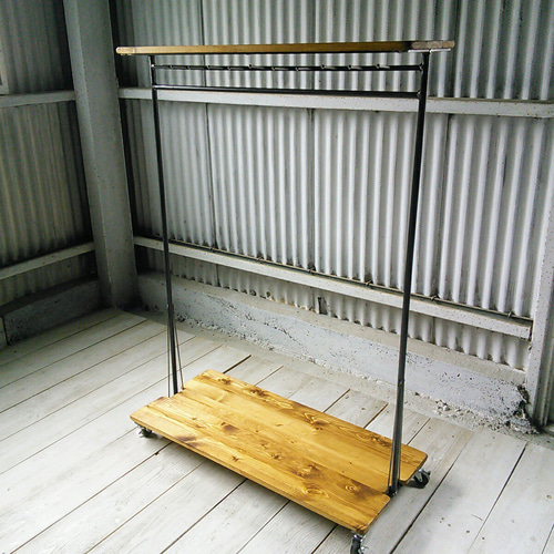 送料無料】 アイアン ウッド ハンガー ラック L（キャスター フック