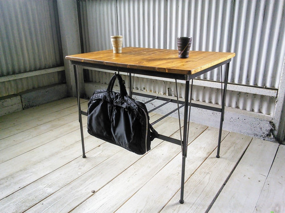 アイアン ウッド カフェ テーブル （フック 収納棚 付き省スペース型
