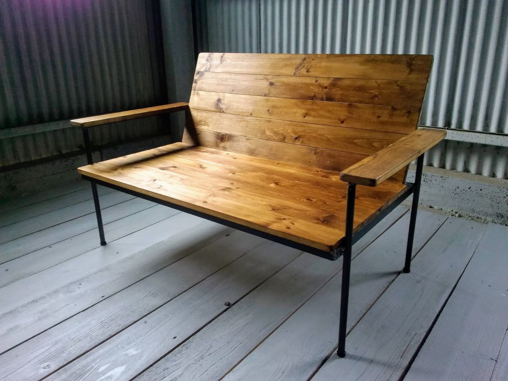 【送料無料】 アイアン ウッド　ソファ （2人掛け）（リビング カフェ サロン 店舗什器)《頑丈》《全面溶接》