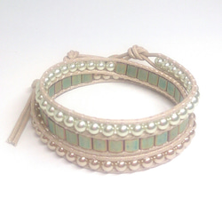 Rusty green＆ pearl wrap bracelet   #168 1枚目の画像