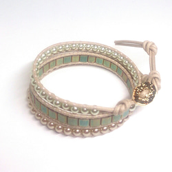 Rusty green＆ pearl wrap bracelet   #168 2枚目の画像