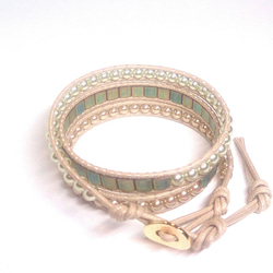 Rusty green＆ pearl wrap bracelet   #168 3枚目の画像
