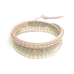 Rusty green＆ pearl wrap bracelet   #168 4枚目の画像