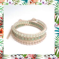 Rusty green＆ pearl wrap bracelet   #168 5枚目の画像