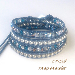 Navy＆graypearl＊＊Wrap bracelet＊＊「送料無料」 2枚目の画像