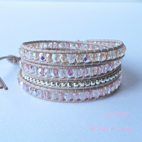 ピンクゴールド＊優しい色合わせ＊4連ラップブレスレット ♢﻿送料無料  