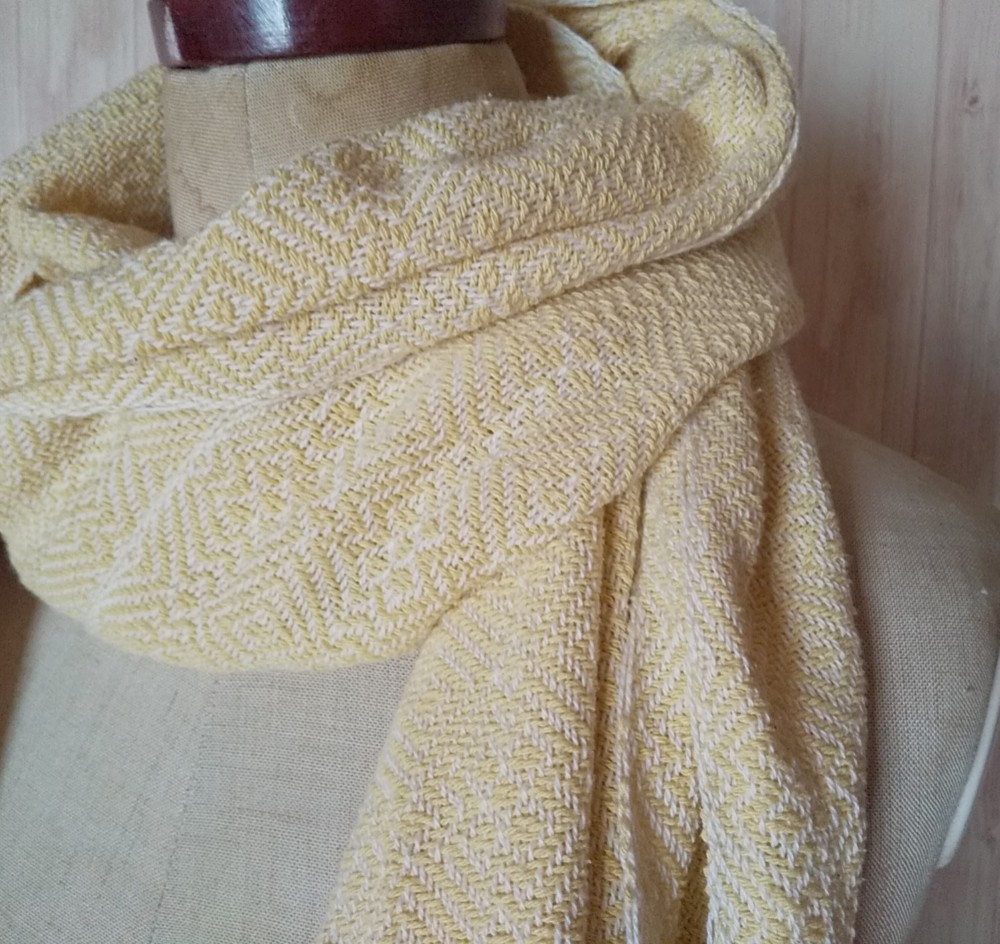 手織り　ミモザカラーの大人上品なシルクコットンストール