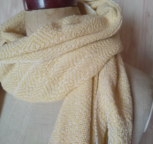 手織り　ミモザカラーの大人上品なシルクコットンストール 