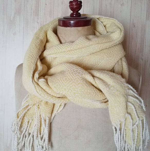 手織り　ミモザカラーの大人上品なシルクコットンストール 
