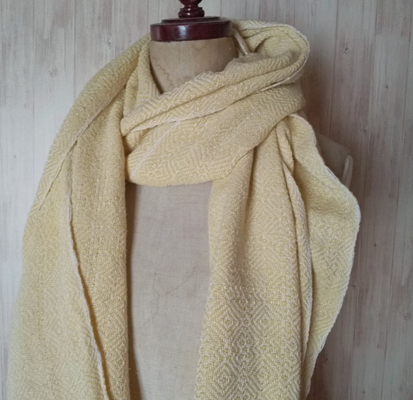 手織り　ミモザカラーの大人上品なシルクコットンストール 