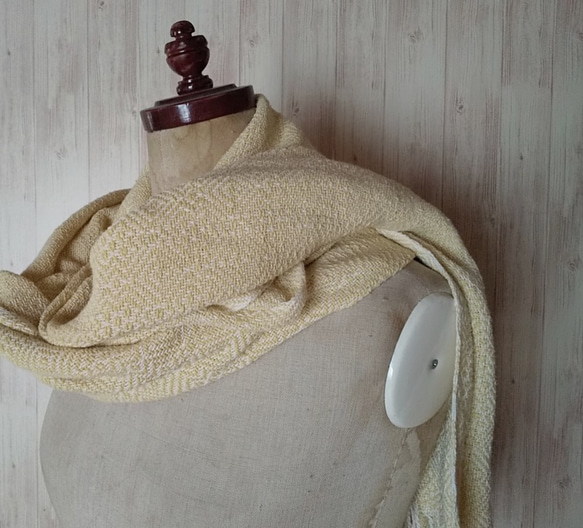 手織り　ミモザカラーの大人上品なシルクコットンストール 