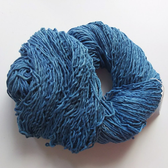 編み織りに♪草木染め糸　インド藍染　綿　オーガニックコットン8　 100g 1枚目の画像