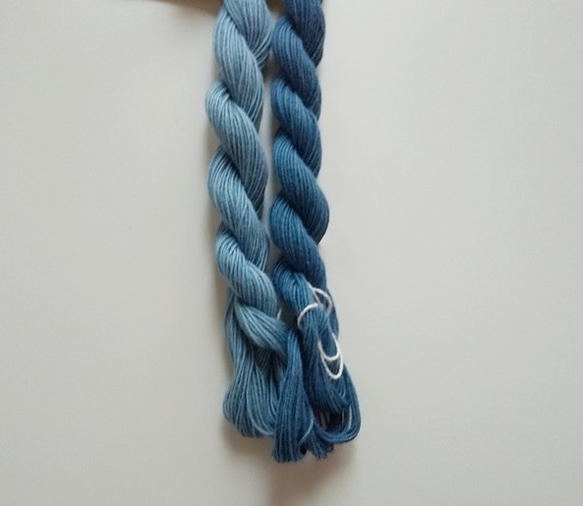 刺し子糸、編み物、織物にも♪草木染め糸　インド藍染　薄め　綿　コットン 3枚目の画像