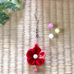 つまみ細工 和風 ストラップ ④赤系 キーホルダー 根付 プレゼント 母