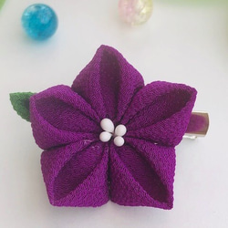 桔梗　紫　ききょう　季節のお花　2wayクリップ つまみ細工　髪飾り　帯飾り　浴衣　母の日　プレゼント 1枚目の画像