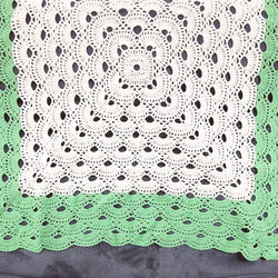 コットン100%糸使用✿ベビーキッズブランケット/おくるみ✿ホワイト&グリーン 3枚目の画像
