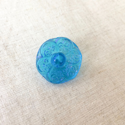 花の形のキラキラヴィンテージガラスボタン（青、22mm） 3枚目の画像