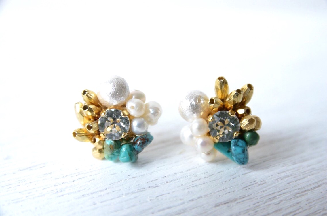【受注生産】turquoise crystal Pierce＆earring