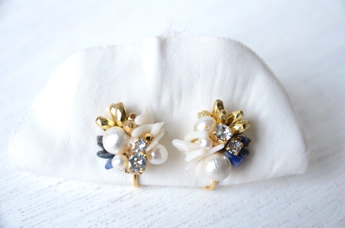 【受注生産】blue gold crystal Pierce＆earring