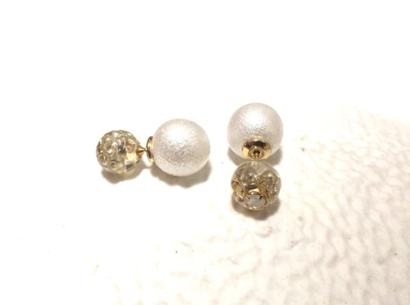 【受注生産】silver beads 2way pearl pierced 2枚目の画像