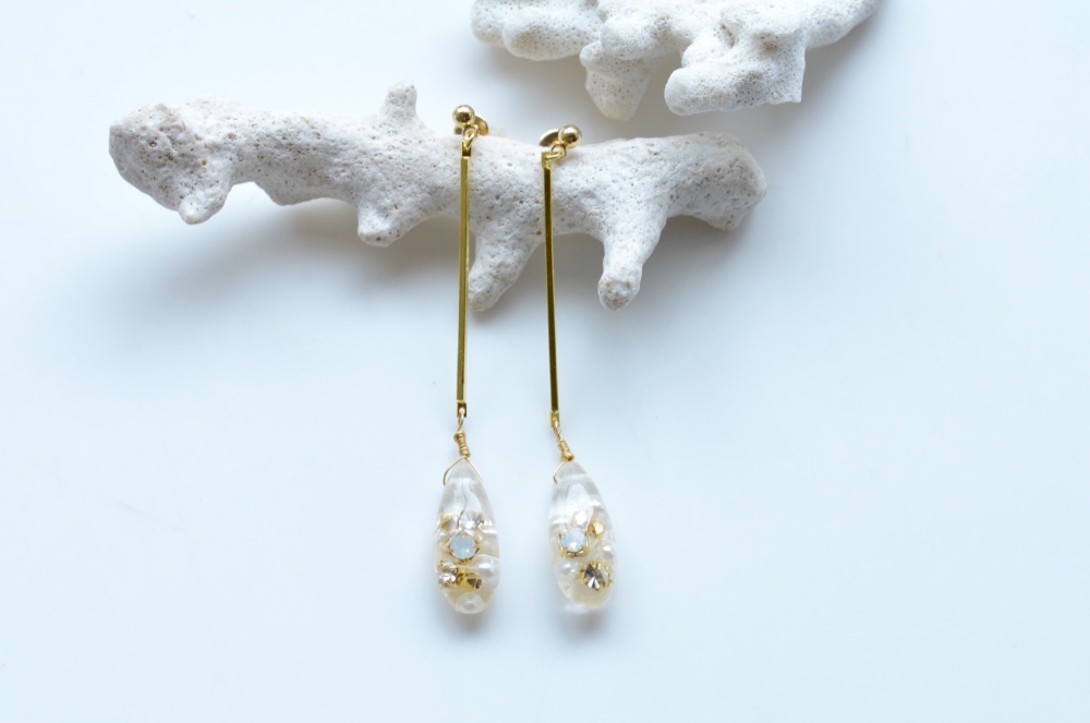 【受注生産】pearl crystal long drop pierce