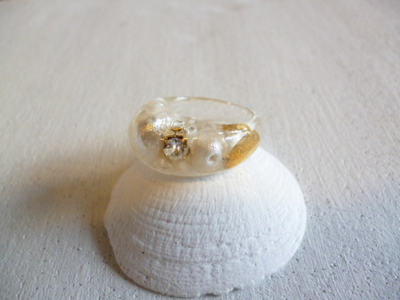 【受注生産】cotton pearl crystal ring 2枚目の画像