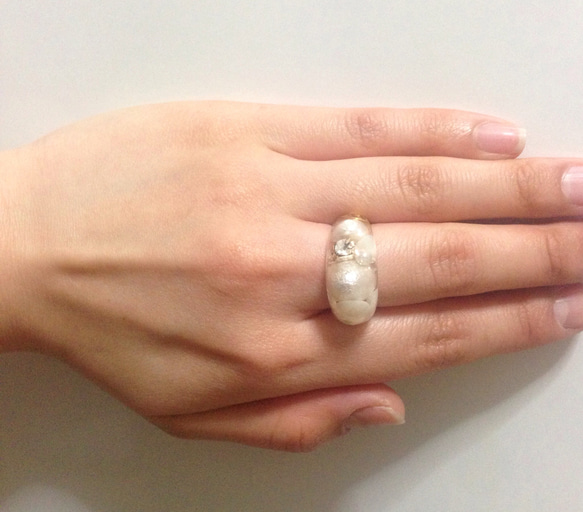 【受注生産】cotton pearl crystal ring 4枚目の画像