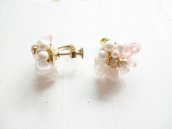 【受注生産】peach stone earring&pierce 3枚目の画像