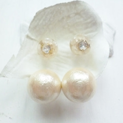 【受注生産】cotton pearl & crystal pierce 1枚目の画像