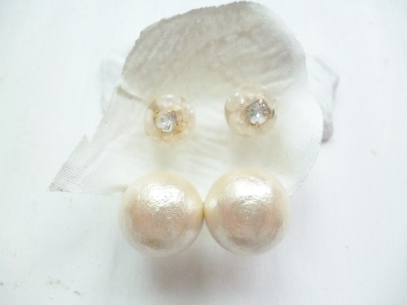 【受注生産】cotton pearl & crystal pierce 1枚目の画像