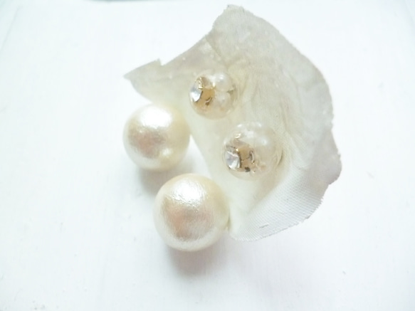【受注生産】cotton pearl & crystal pierce 2枚目の画像
