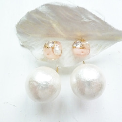 【受注生産】cotton pearl pink coral pierced 1枚目の画像