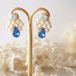 【14kgf】珍珠＆藍寶石珠寶耳環 第2張的照片