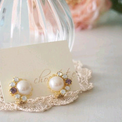 珍珠珠寶夾式耳環/耳環（復古粉紅） 第1張的照片