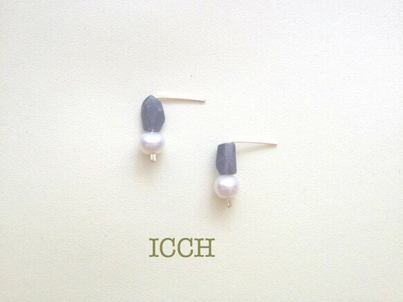 ★chikiさまオーダー★14Kgf/iolite pearl studピアス片方のみ 1枚目の画像