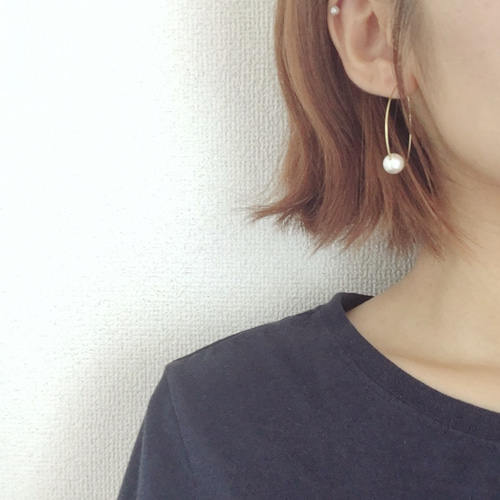 一粒コットンパールのフープピアス ピアス（フープ） 